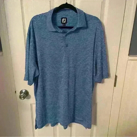 Foot Joy Golf Polo Performance Logo Blue Striped Mens Size 2XL XXL - Picture 1 of 9